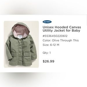 Old Navy Olive green jacket with pink lining rain jacket, size 6-12